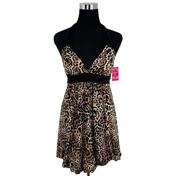 Vintage NWT Candies Y2K Leopard Halter Mini Dress S Bimbocore McBling Fairycore - Picture 2 of 16